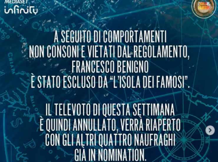 attore escluso dall'Isola dei famosi